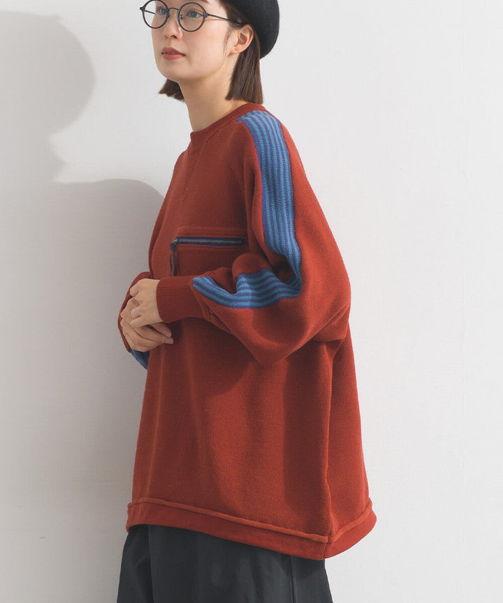 【iriey】肩袖線條織帶 側口袋配色 彈性布料套頭衫 Japan E-Shop