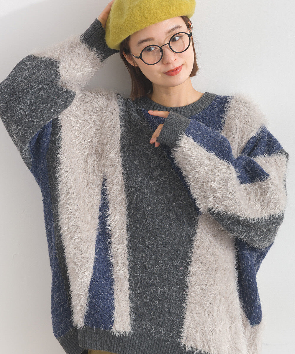 【iriey】花式紗線×蓬鬆感提花 配色針織套頭衫 Japan E-Shop