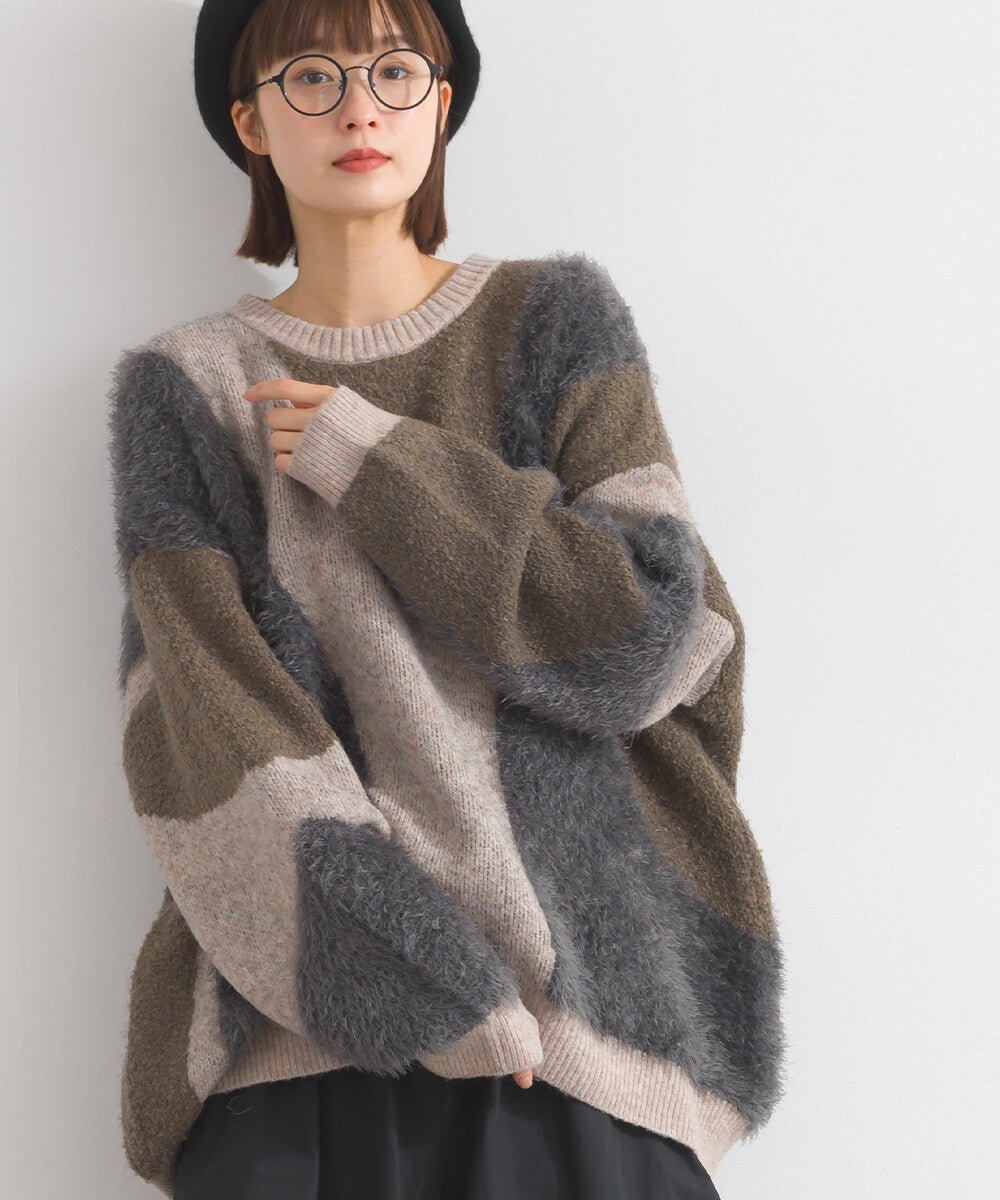【iriey】花式紗線×蓬鬆感提花 配色針織套頭衫 Japan E-Shop