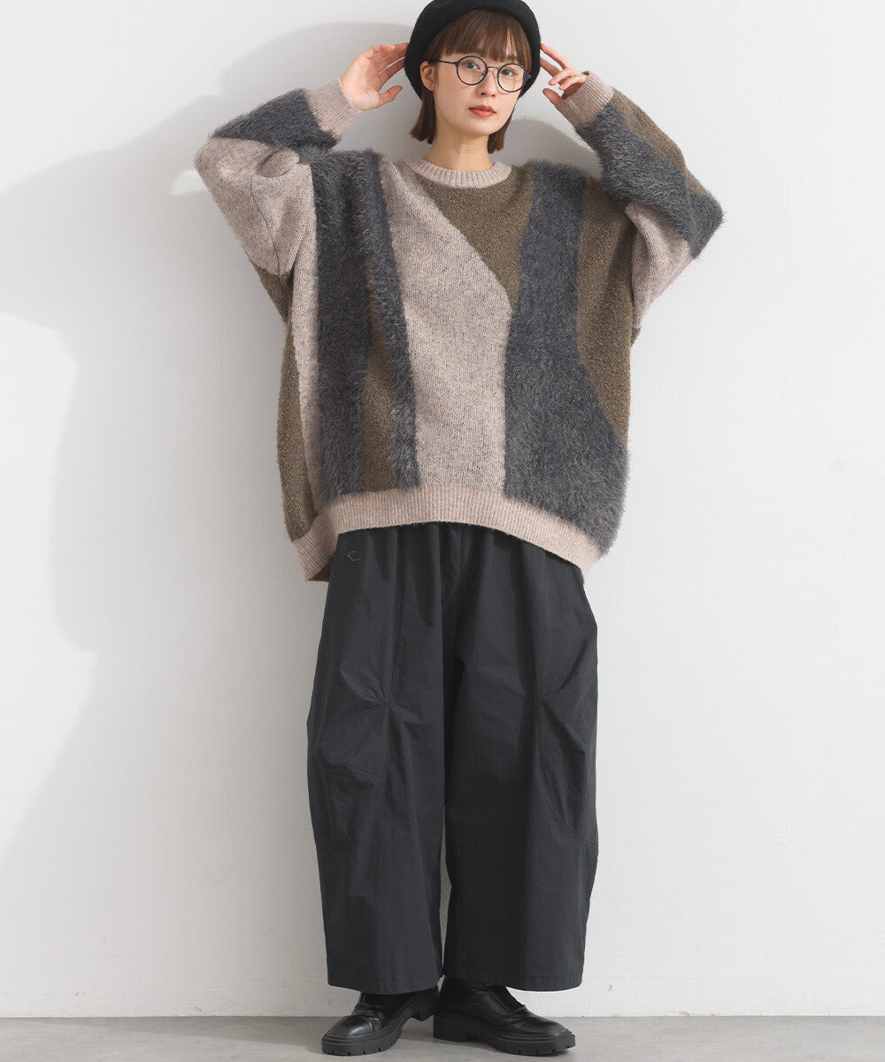 【iriey】花式紗線×蓬鬆感提花 配色針織套頭衫 Japan E-Shop
