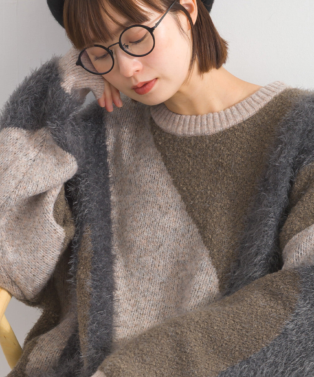 【iriey】花式紗線×蓬鬆感提花 配色針織套頭衫 Japan E-Shop