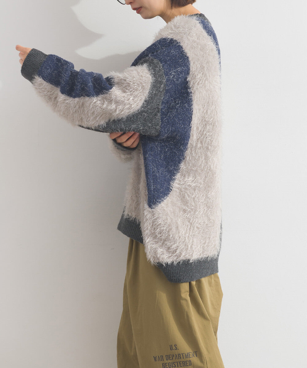 【iriey】花式紗線×蓬鬆感提花 配色針織套頭衫 Japan E-Shop