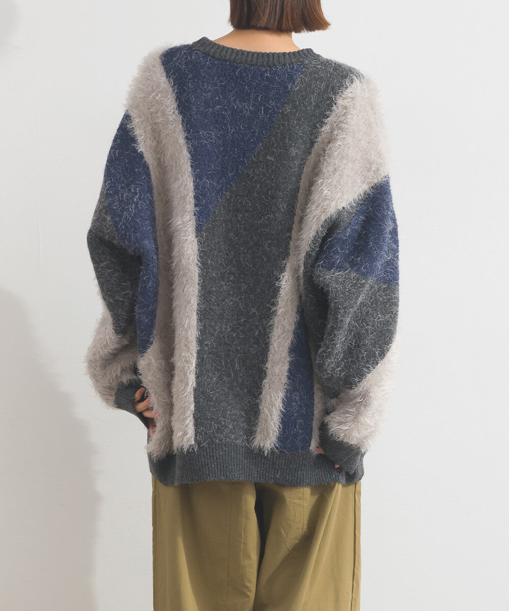 【iriey】花式紗線×蓬鬆感提花 配色針織套頭衫 Japan E-Shop