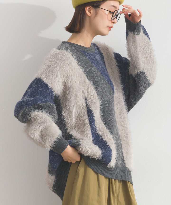 【iriey】花式紗線×蓬鬆感提花 配色針織套頭衫 Japan E-Shop