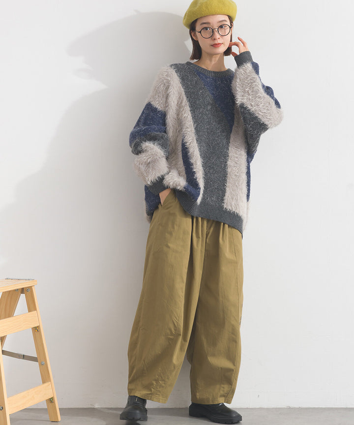 【iriey】花式紗線×蓬鬆感提花 配色針織套頭衫 Japan E-Shop