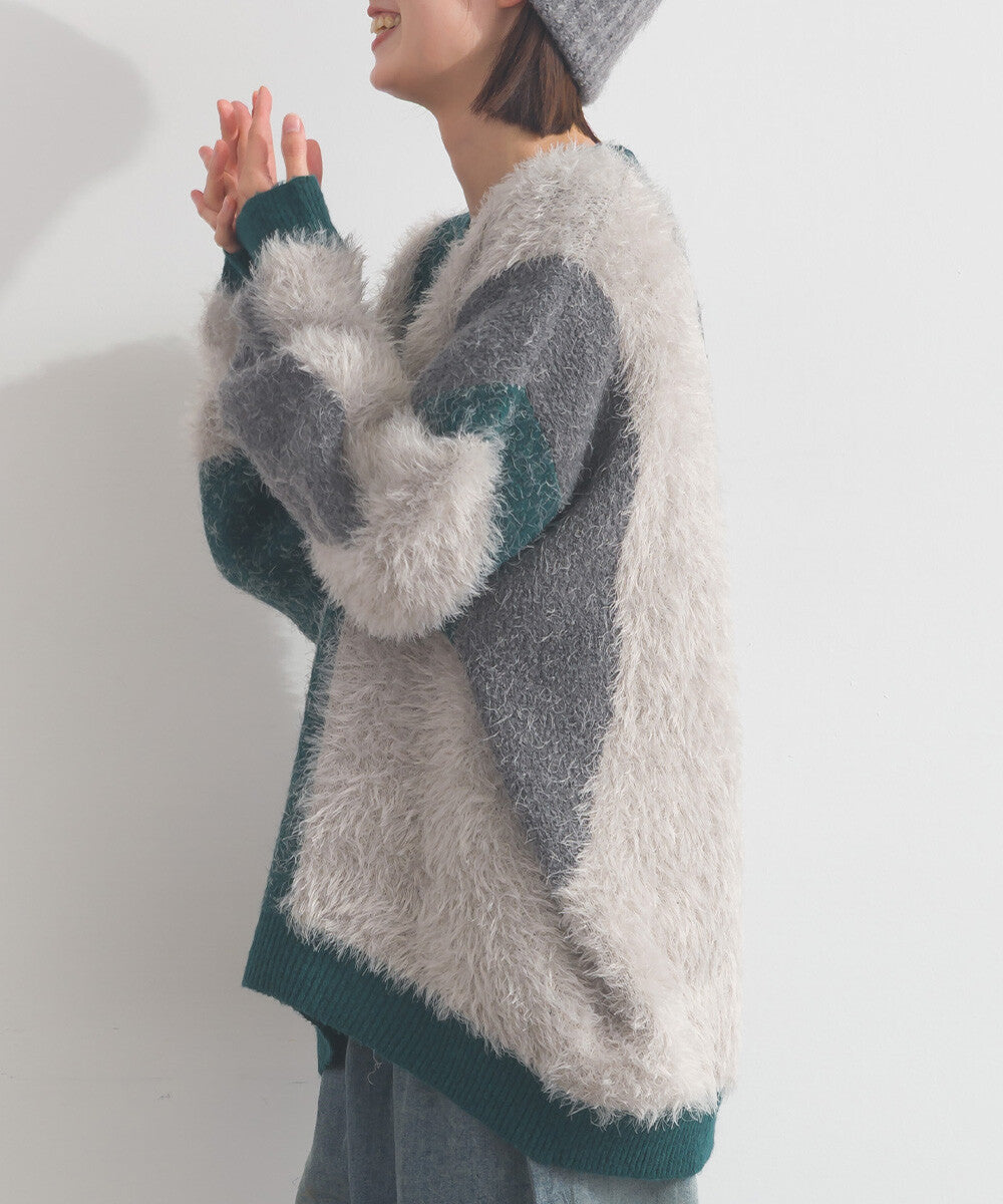 【iriey】花式紗線×蓬鬆感提花 配色針織套頭衫 Japan E-Shop