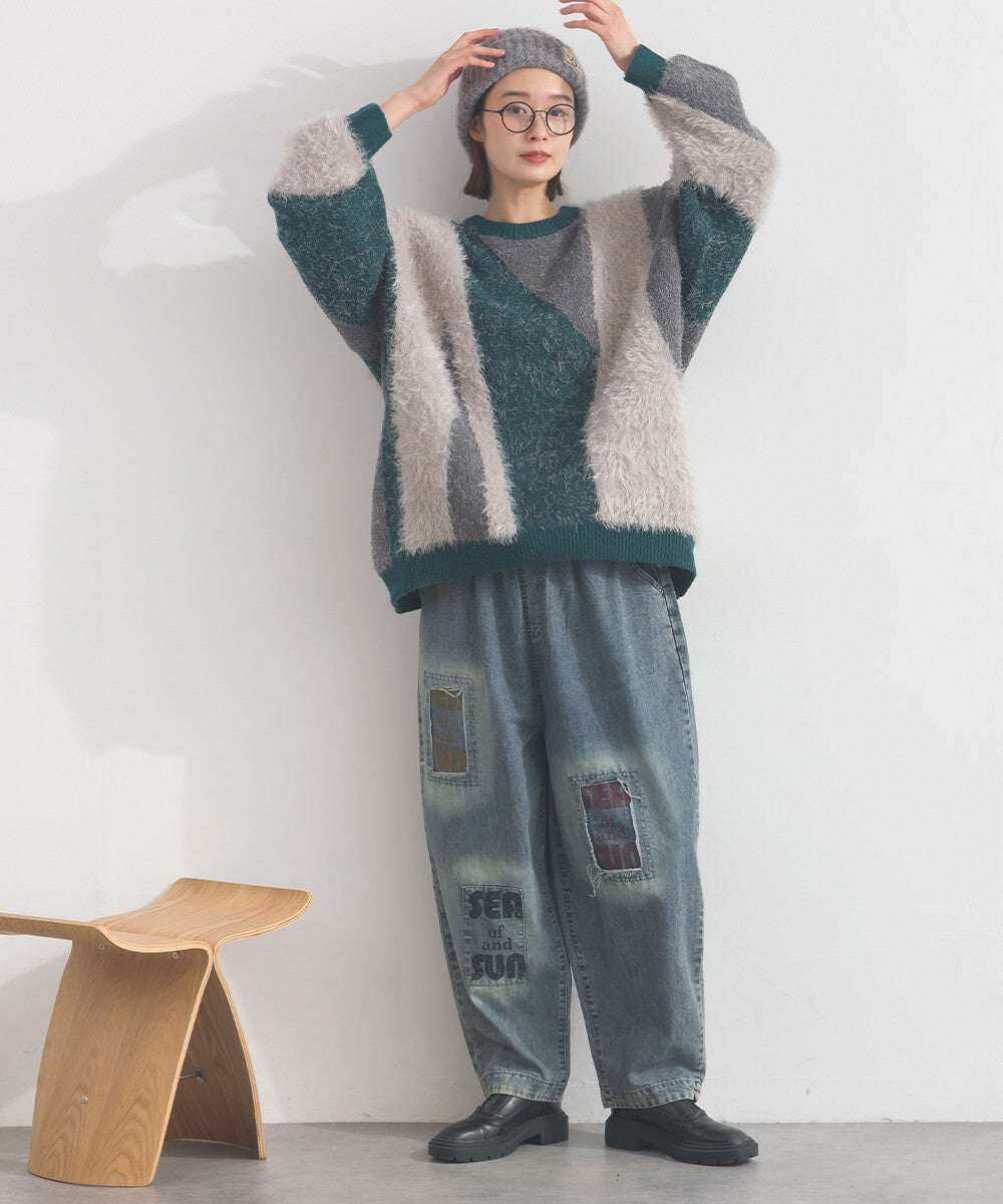 【iriey】花式紗線×蓬鬆感提花 配色針織套頭衫 Japan E-Shop