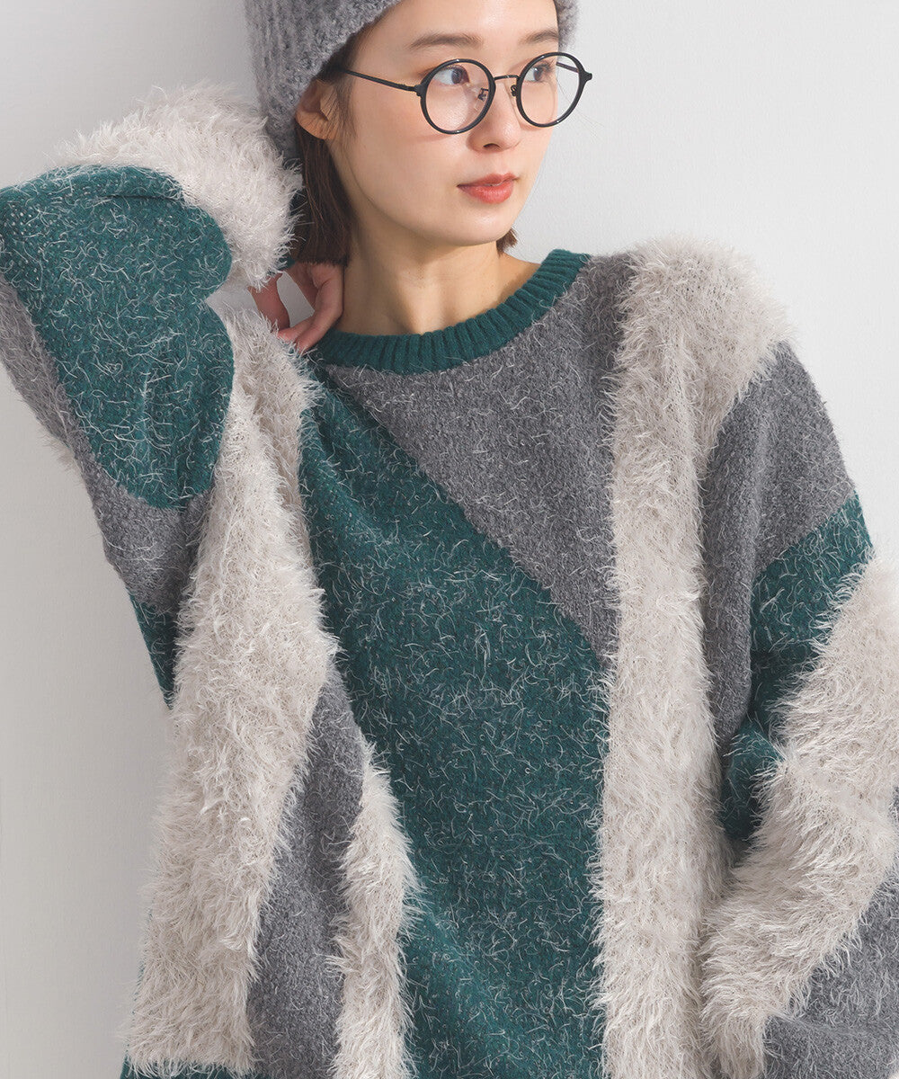 【iriey】花式紗線×蓬鬆感提花 配色針織套頭衫 Japan E-Shop