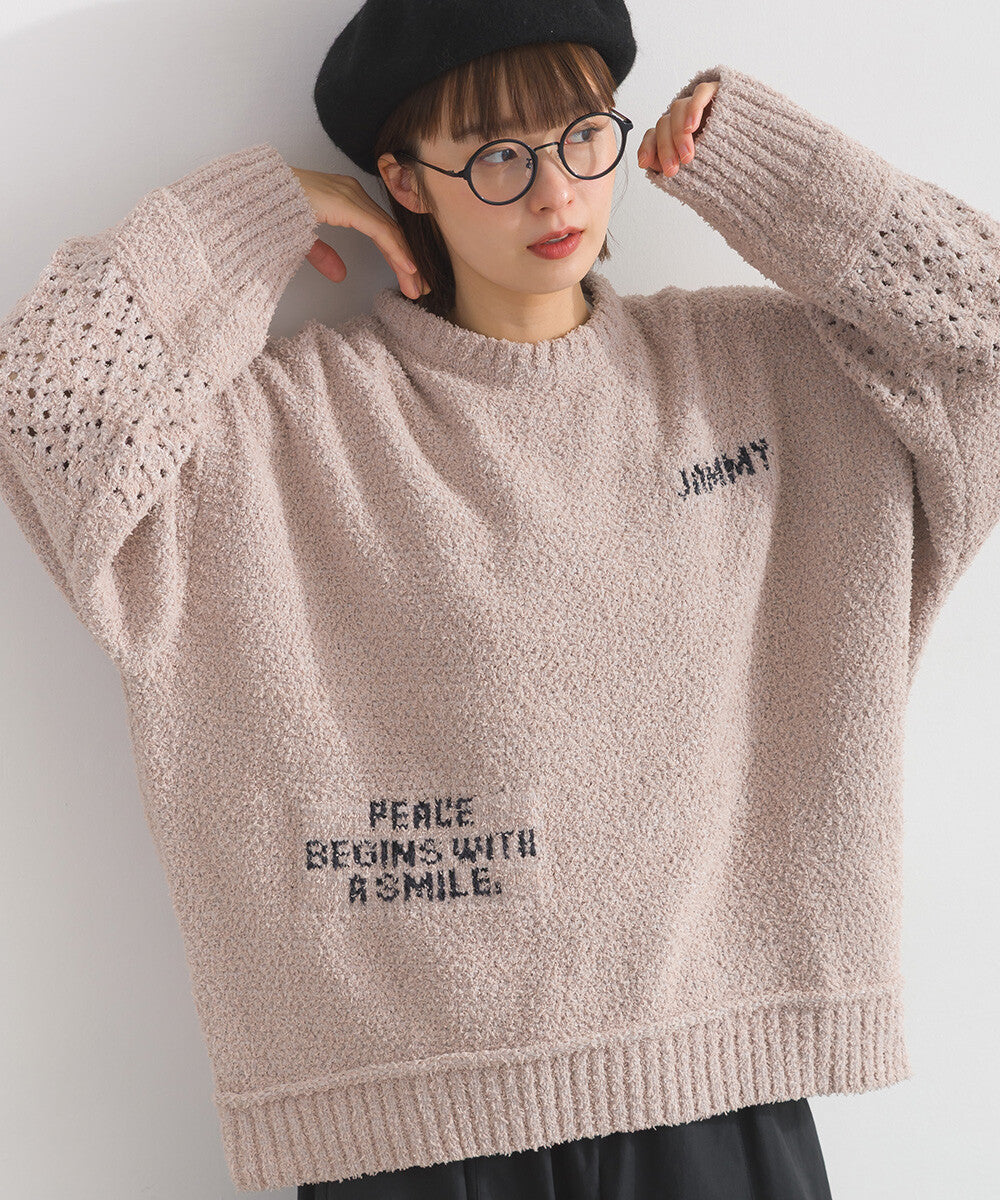 【iriey】絨毛混紡編織拼接 品牌字母 寬鬆套頭衫 Japan E-Shop