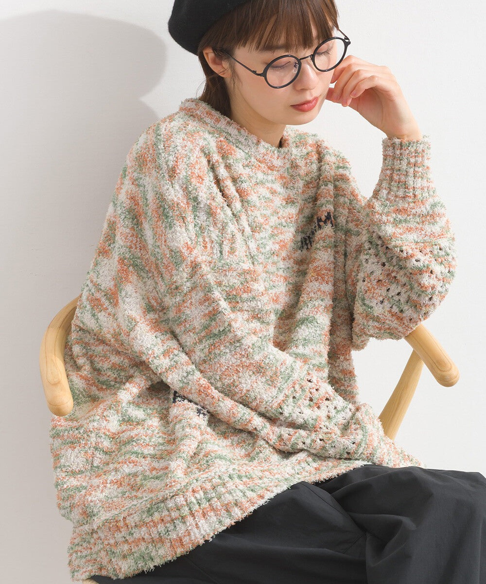 【iriey】絨毛混紡編織拼接 品牌字母 寬鬆套頭衫 Japan E-Shop