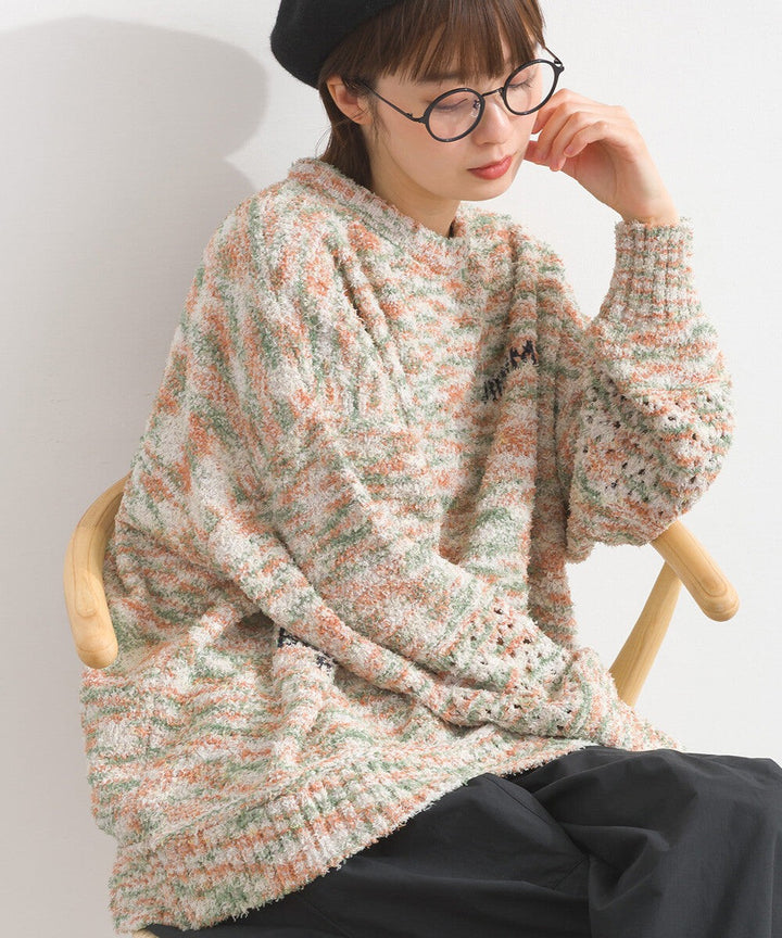 【iriey】絨毛混紡編織拼接 品牌字母 寬鬆套頭衫 Japan E-Shop