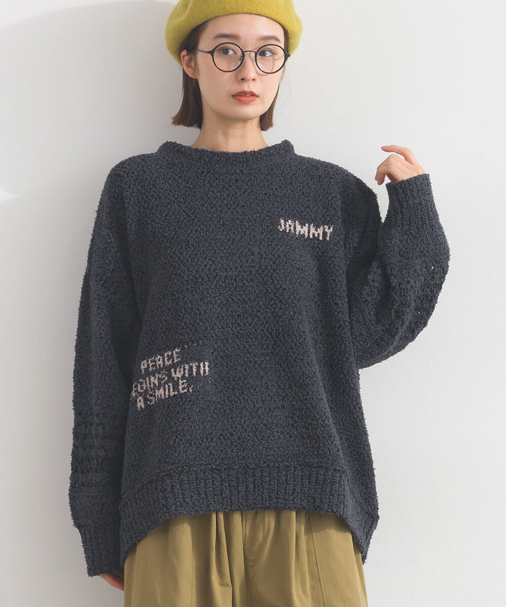 【iriey】絨毛混紡編織拼接 品牌字母 寬鬆套頭衫 Japan E-Shop