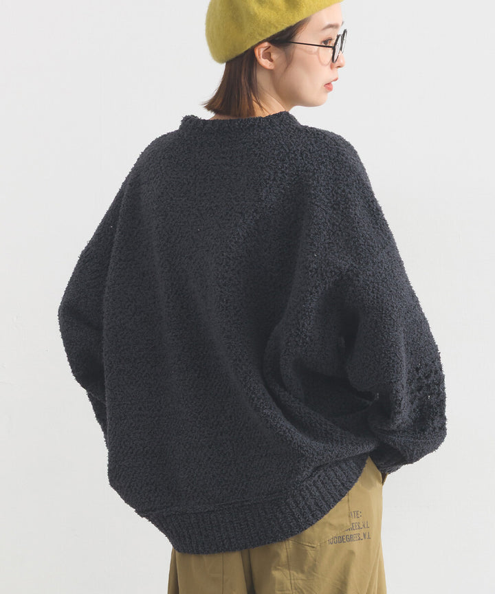 【iriey】絨毛混紡編織拼接 品牌字母 寬鬆套頭衫 Japan E-Shop