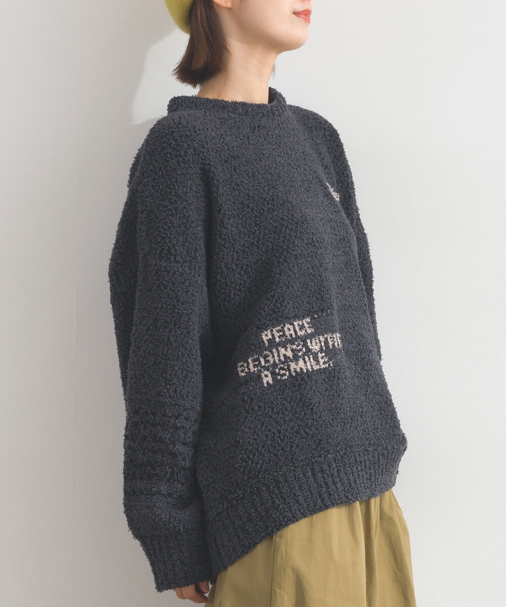 【iriey】絨毛混紡編織拼接 品牌字母 寬鬆套頭衫 Japan E-Shop
