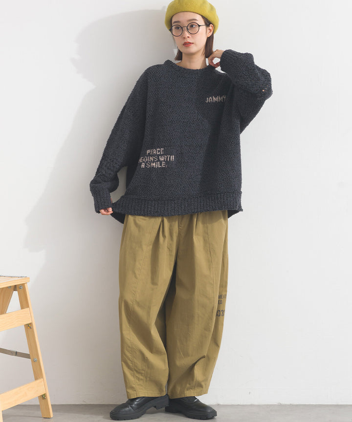 【iriey】絨毛混紡編織拼接 品牌字母 寬鬆套頭衫 Japan E-Shop