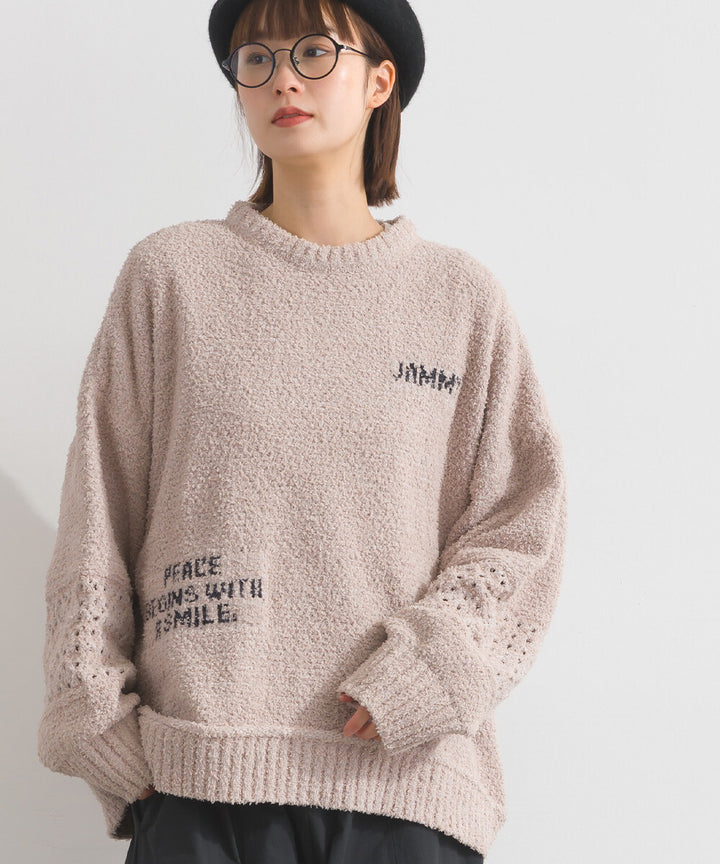 【iriey】絨毛混紡編織拼接 品牌字母 寬鬆套頭衫 Japan E-Shop