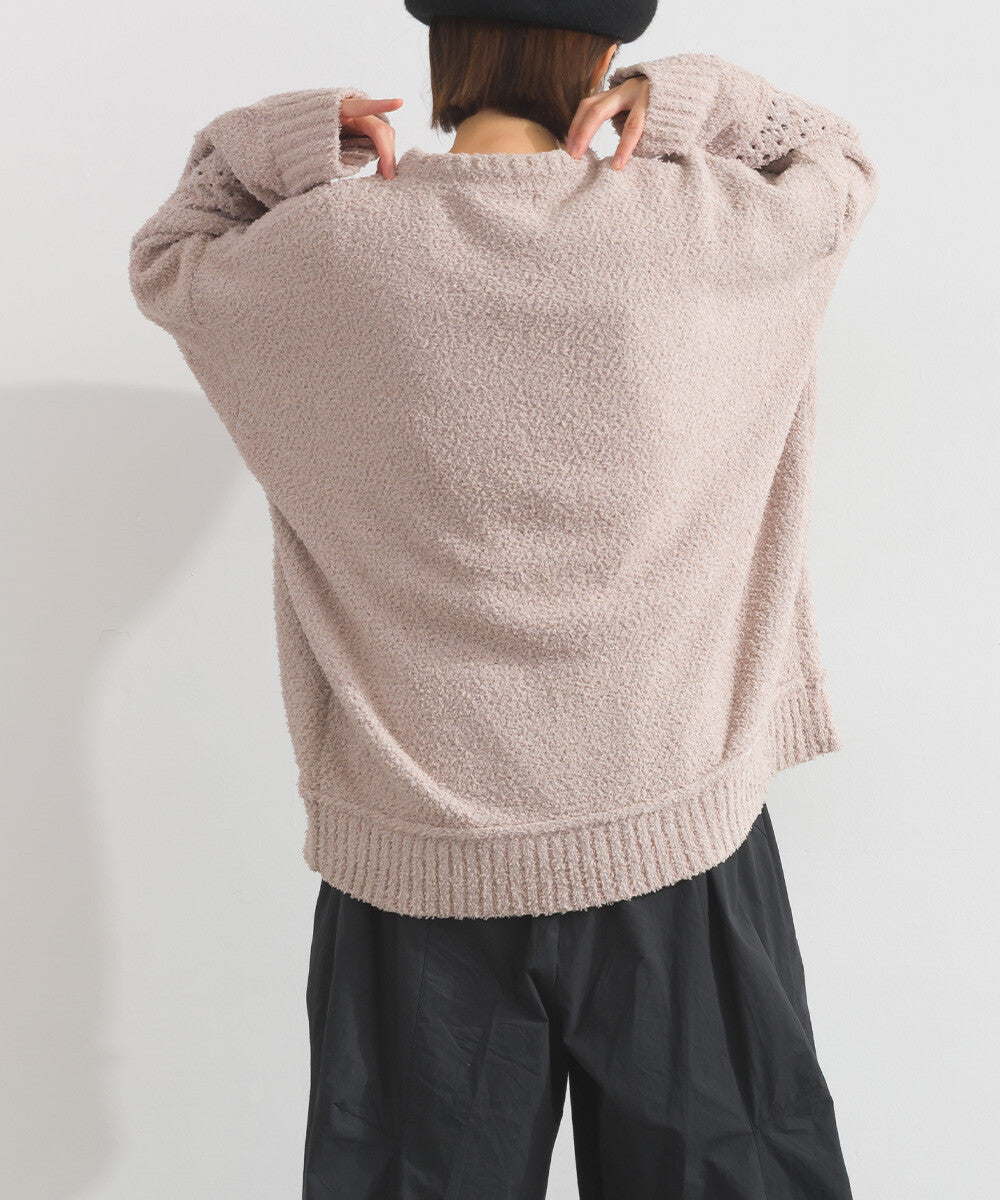 【iriey】絨毛混紡編織拼接 品牌字母 寬鬆套頭衫 Japan E-Shop