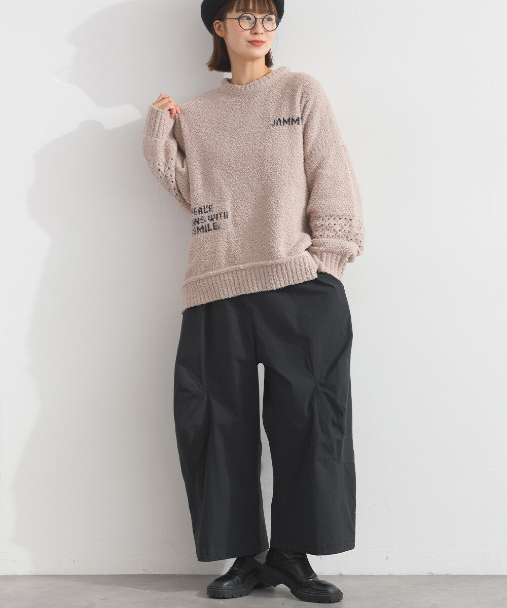 【iriey】絨毛混紡編織拼接 品牌字母 寬鬆套頭衫 Japan E-Shop
