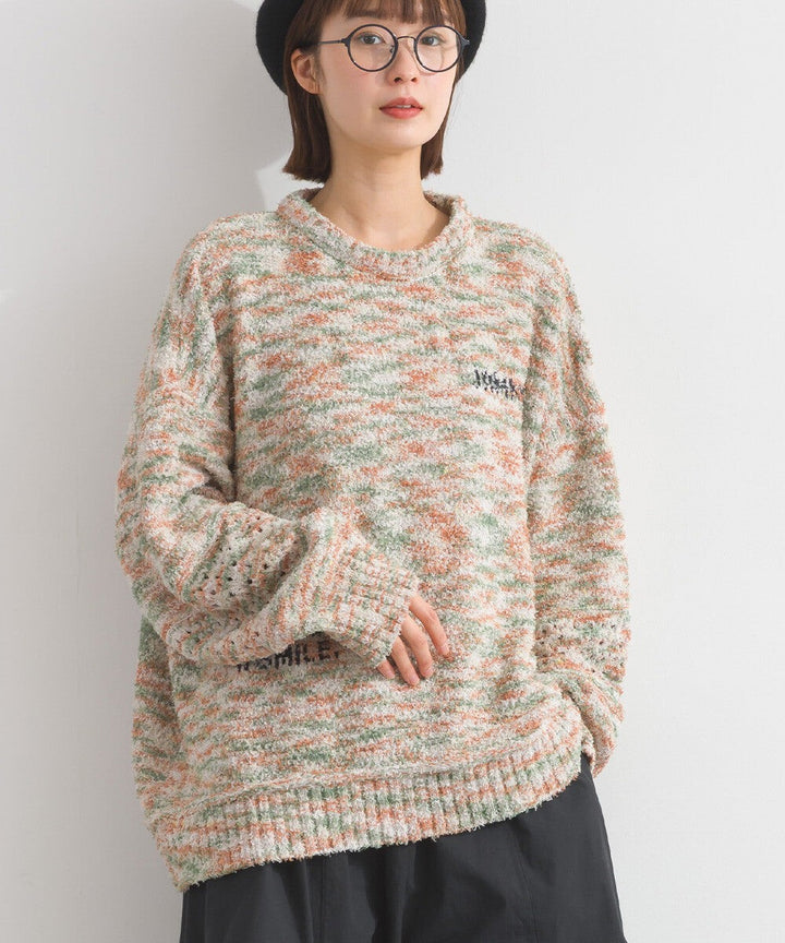 【iriey】絨毛混紡編織拼接 品牌字母 寬鬆套頭衫 Japan E-Shop
