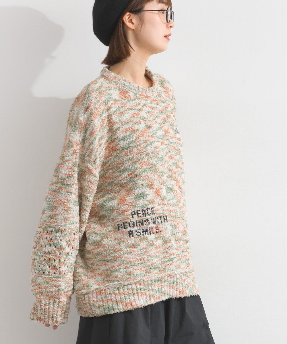 【iriey】絨毛混紡編織拼接 品牌字母 寬鬆套頭衫 Japan E-Shop