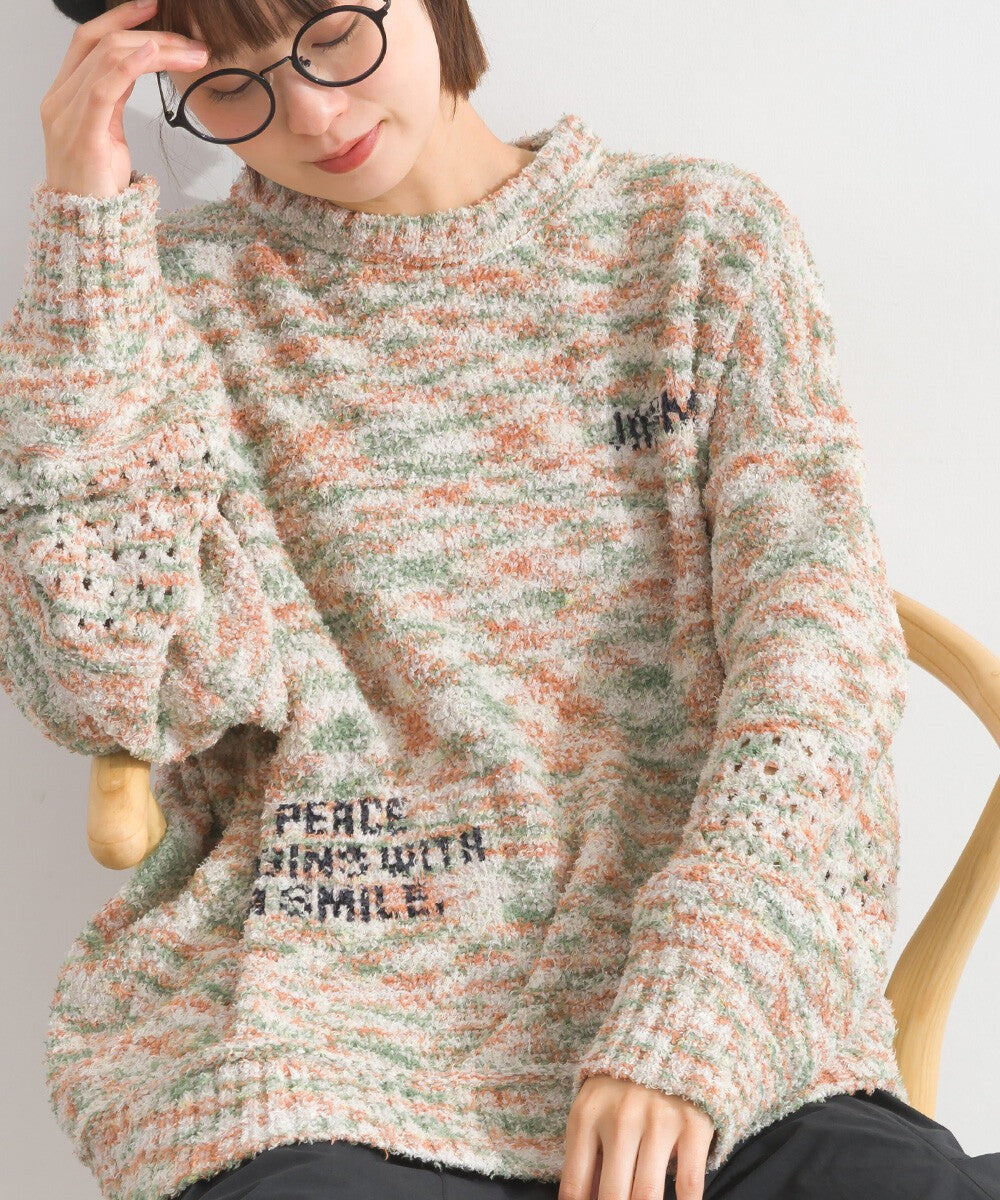 【iriey】絨毛混紡編織拼接 品牌字母 寬鬆套頭衫 Japan E-Shop