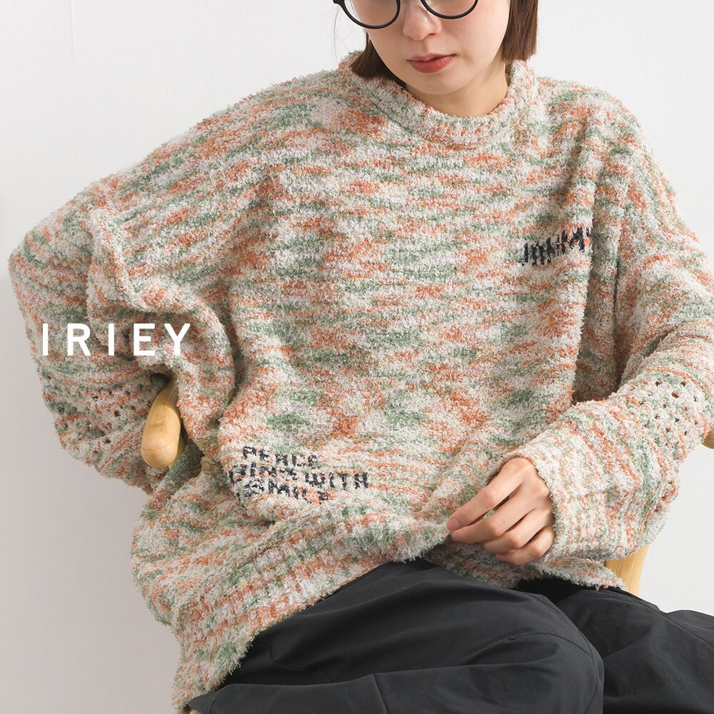 【iriey】絨毛混紡編織拼接 品牌字母 寬鬆套頭衫 顏色