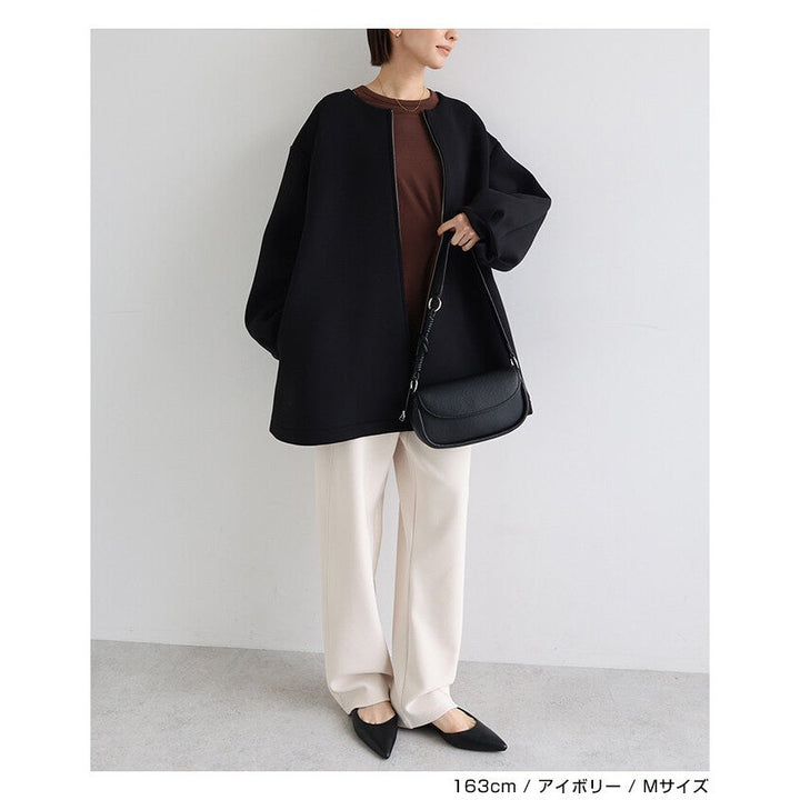 【evernavy】刷毛彈力羅馬布立體弧形長褲 Japan E-Shop