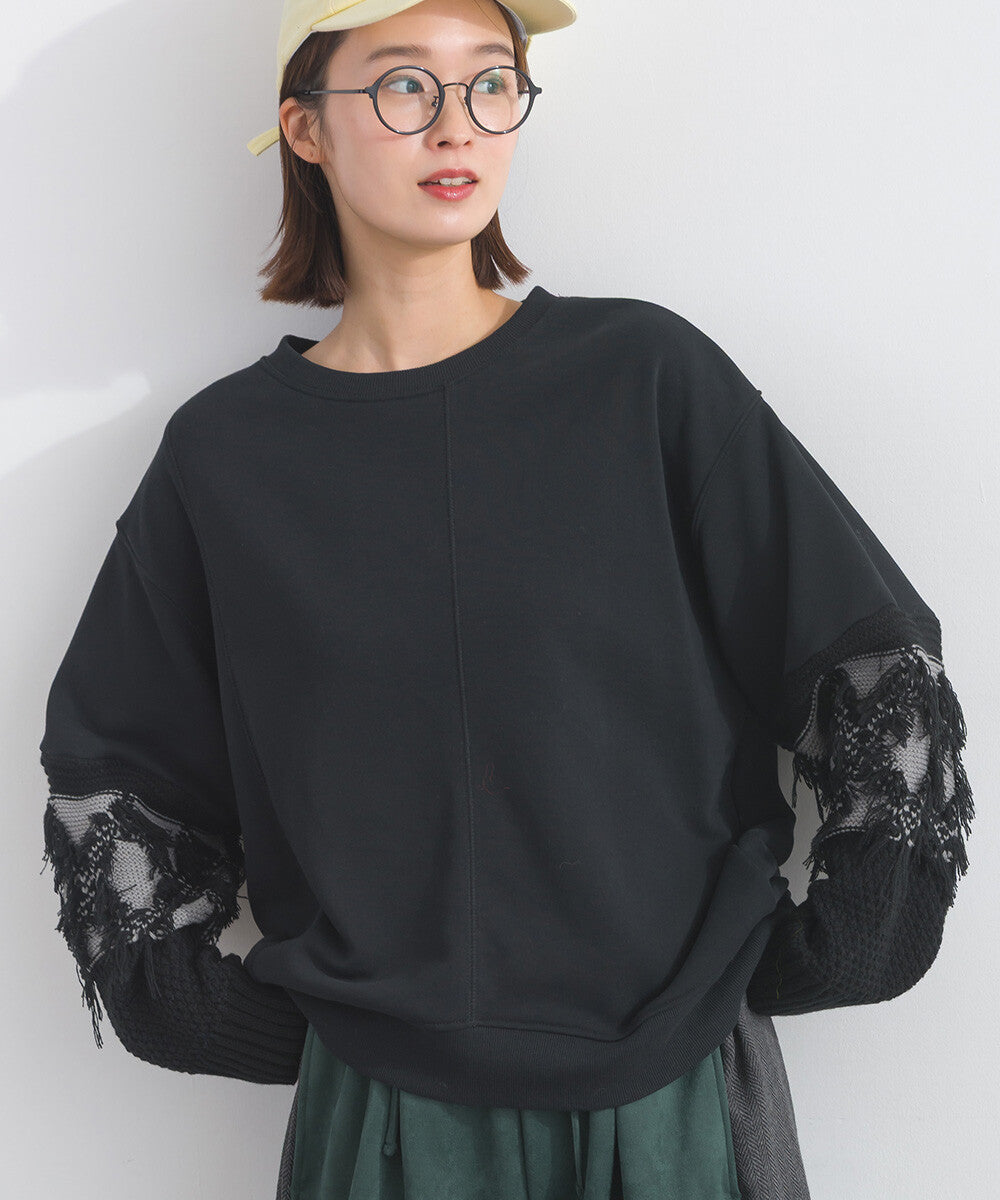 【iriey】袖口流蘇拼接 厚刷毛 寬鬆套頭上衣 Japan E-Shop