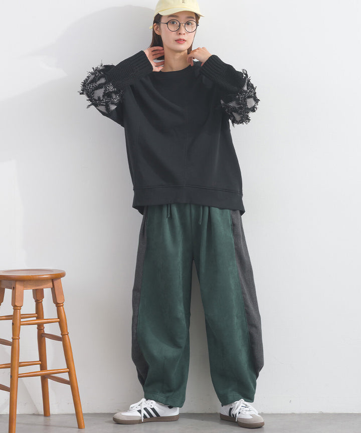 【iriey】袖口流蘇拼接 厚刷毛 寬鬆套頭上衣 Japan E-Shop