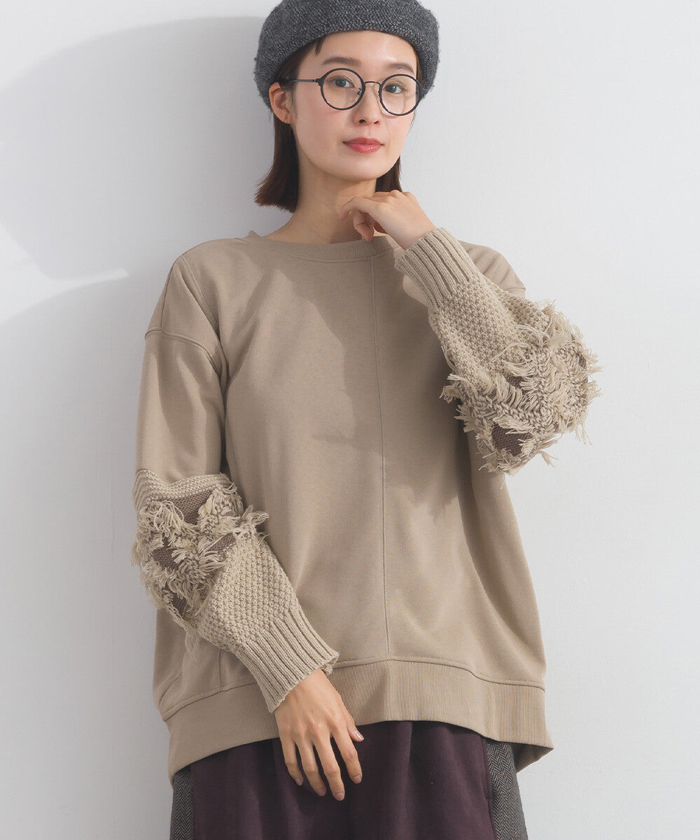 【iriey】袖口流蘇拼接 厚刷毛 寬鬆套頭上衣 Japan E-Shop