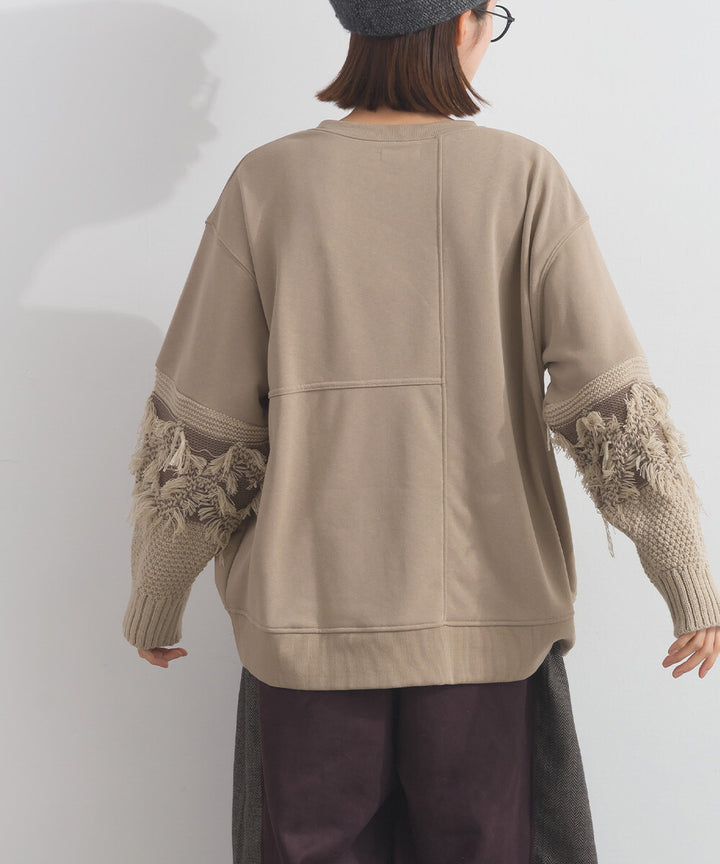【iriey】袖口流蘇拼接 厚刷毛 寬鬆套頭上衣 Japan E-Shop