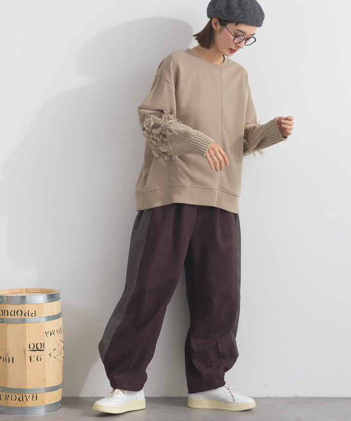 【iriey】袖口流蘇拼接 厚刷毛 寬鬆套頭上衣 Japan E-Shop
