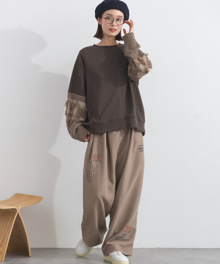 【iriey】袖口流蘇拼接 厚刷毛 寬鬆套頭上衣 Japan E-Shop