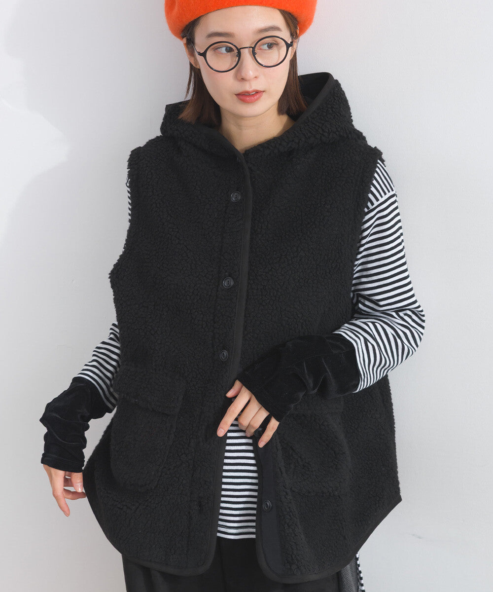 【iriey】羊羔絨大口袋 尼龍拼接 連帽外套 Japan E-Shop