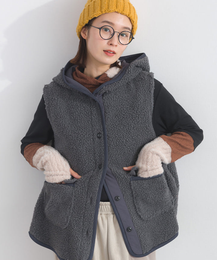 【iriey】羊羔絨大口袋 尼龍拼接 連帽外套 Japan E-Shop