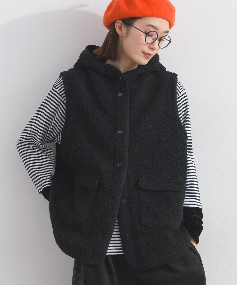 【iriey】羊羔絨大口袋 尼龍拼接 連帽外套 Japan E-Shop