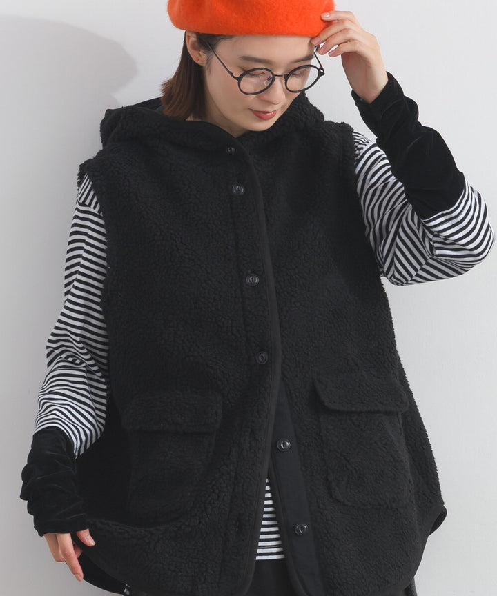 【iriey】羊羔絨大口袋 尼龍拼接 連帽外套 Japan E-Shop
