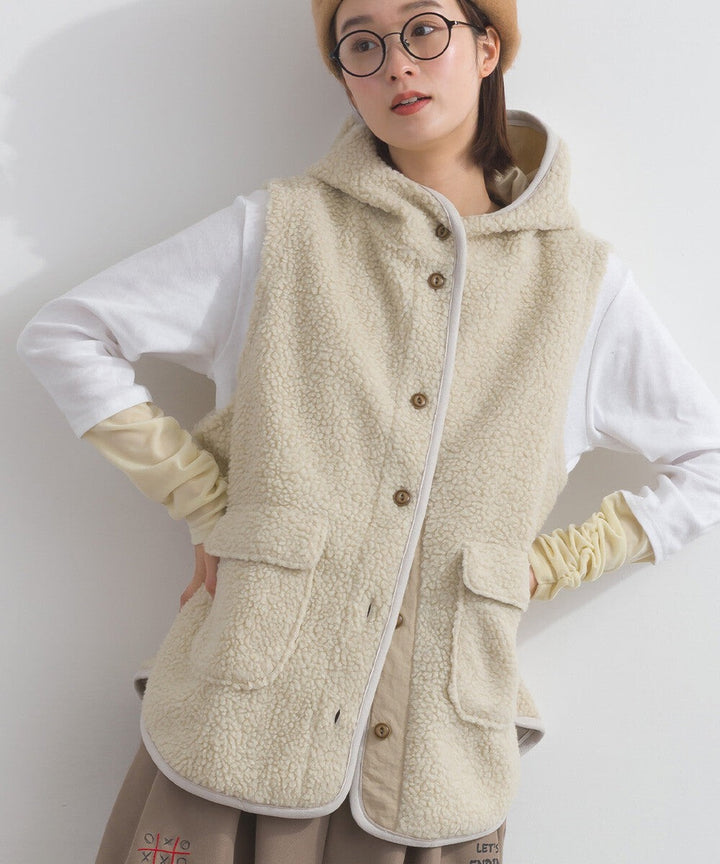 【iriey】羊羔絨大口袋 尼龍拼接 連帽外套 Japan E-Shop