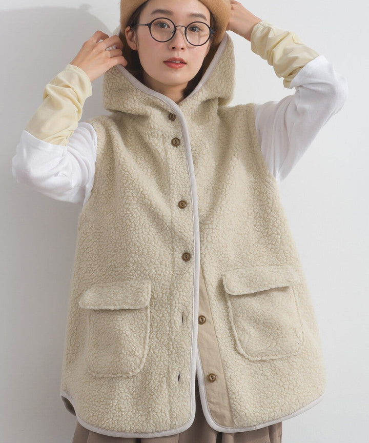 【iriey】羊羔絨大口袋 尼龍拼接 連帽外套 Japan E-Shop