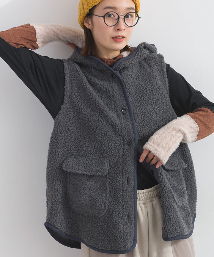 【iriey】羊羔絨大口袋 尼龍拼接 連帽外套 Japan E-Shop