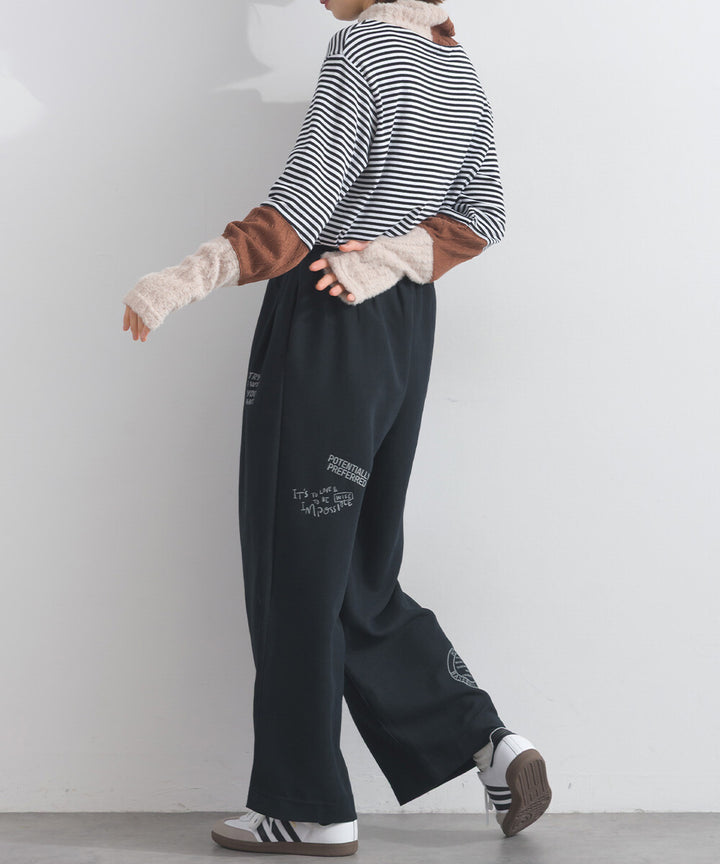 【iriey】多元品牌字母印花 側褶鬆緊腰長褲 Japan E-Shop