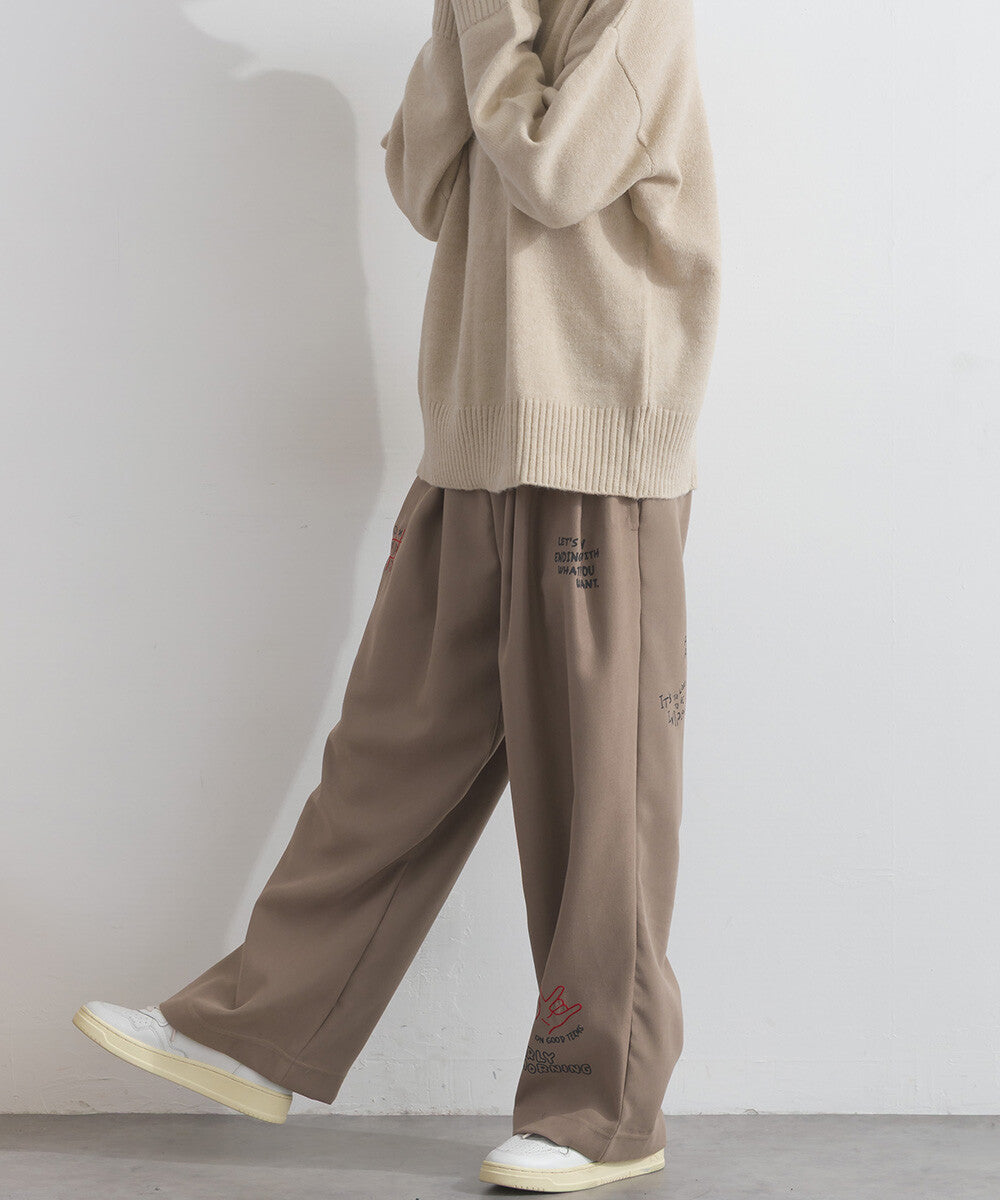 【iriey】多元品牌字母印花 側褶鬆緊腰長褲 Japan E-Shop