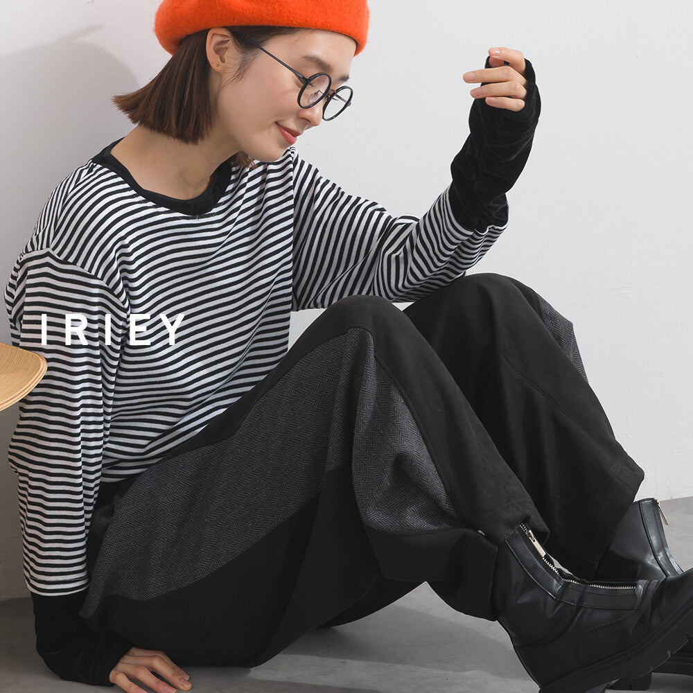 【iriey】假麂皮觸感 側褶繭形 鬆緊腰長褲 Japan E-Shop