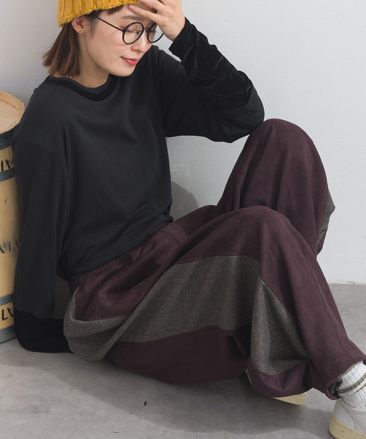 【iriey】假麂皮觸感 側褶繭形 鬆緊腰長褲 Japan E-Shop