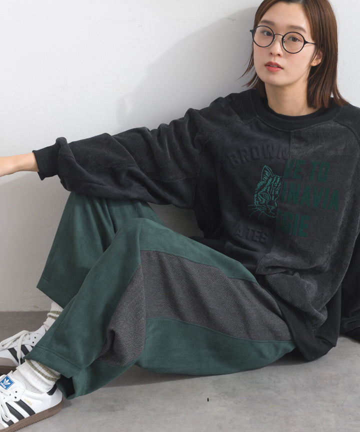 【iriey】假麂皮觸感 側褶繭形 鬆緊腰長褲 Japan E-Shop
