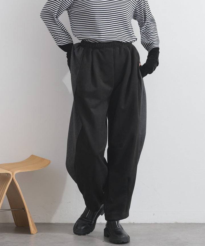 【iriey】假麂皮觸感 側褶繭形 鬆緊腰長褲 Japan E-Shop