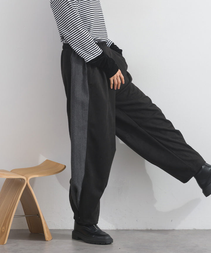 【iriey】假麂皮觸感 側褶繭形 鬆緊腰長褲 Japan E-Shop