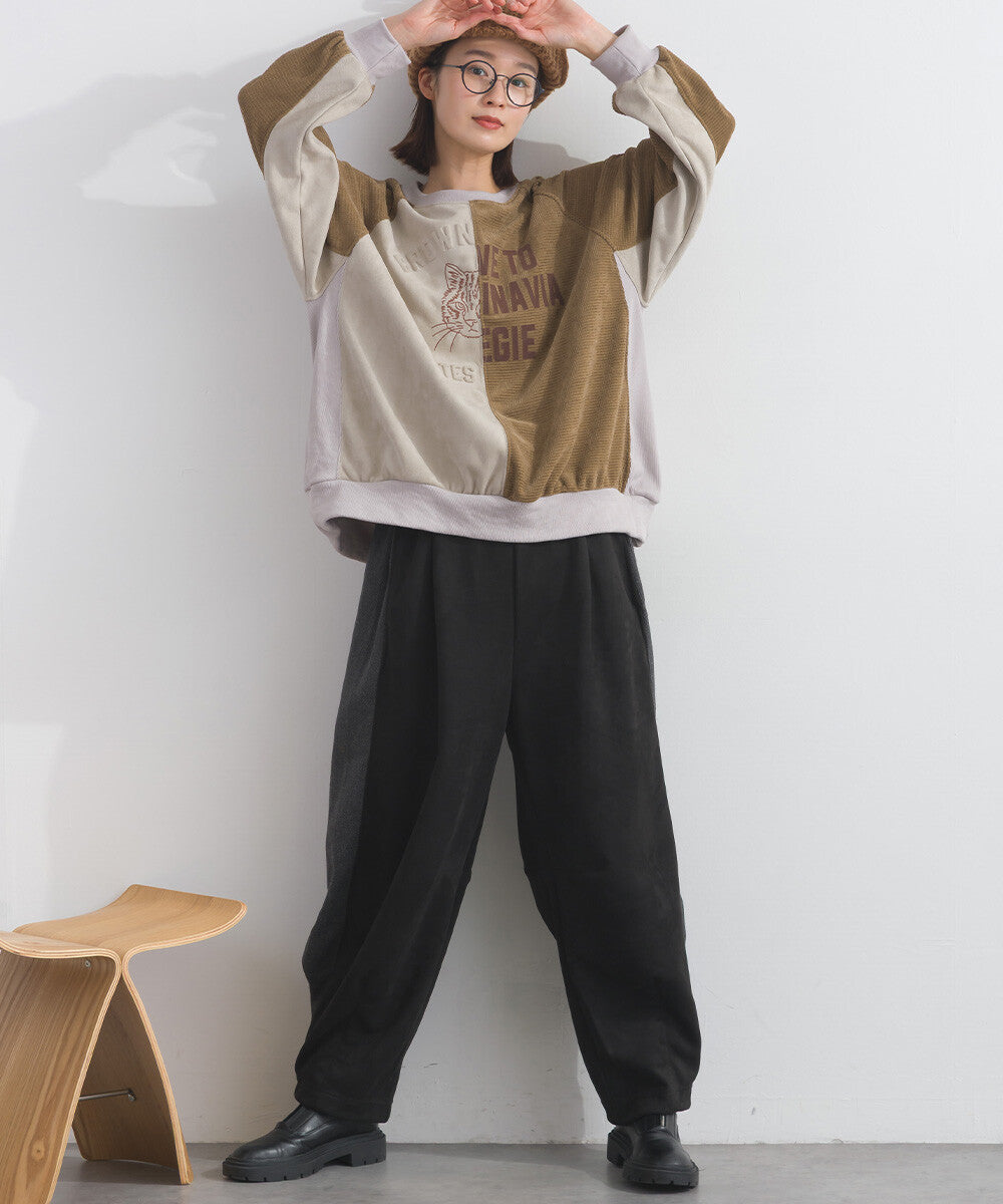 【iriey】假麂皮觸感 側褶繭形 鬆緊腰長褲 Japan E-Shop