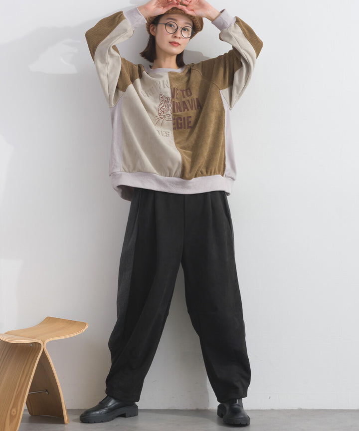 【iriey】假麂皮觸感 側褶繭形 鬆緊腰長褲 Japan E-Shop
