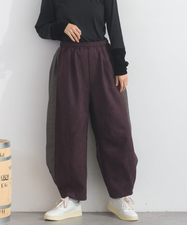 【iriey】假麂皮觸感 側褶繭形 鬆緊腰長褲 Japan E-Shop
